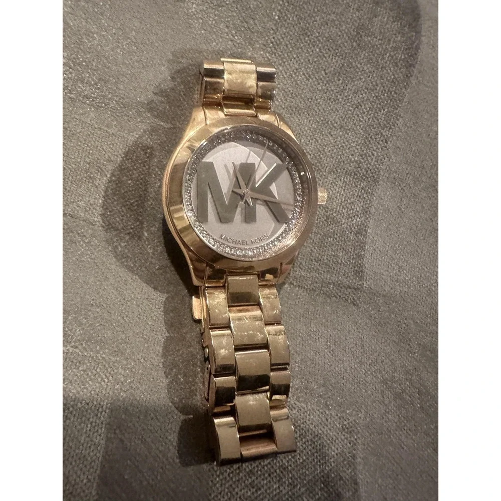 Michael Kors MK-3549 Watch Rose Gold Logo Dial Crystal 5 ATM Stainless SteelRARE